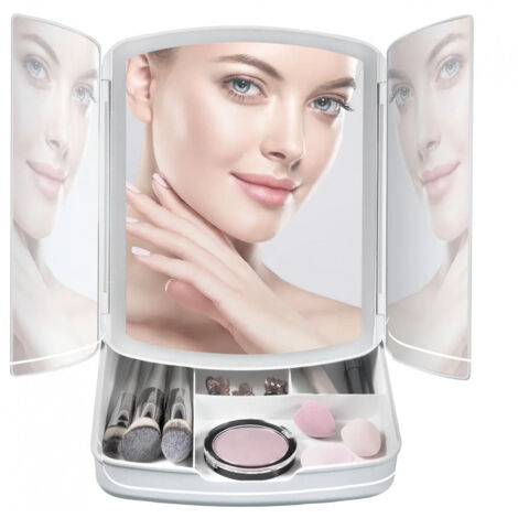 TRADE SHOP - Specchio Make Up Con Luci Led Cassetti Per Trucco Regolabile Pieghevole 720013 -