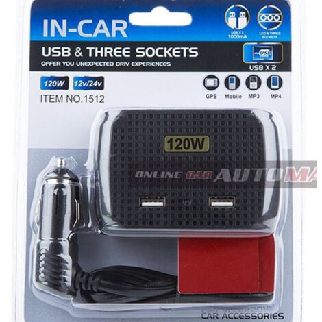 Trade Shop - SPLITTER-ADAPTER 3 DREIFACH-ZIGARETTENANZÜNDER + 2 USB 120W AUTO CAMPER BOOT MULTICHARGER -