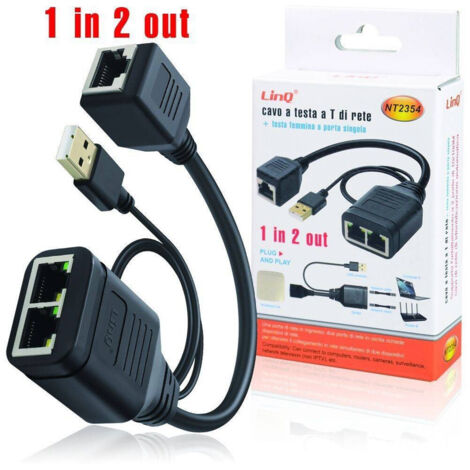 Trade Shop - Splitter Ethernet 2 In 1 Femmina Switch Usb Doppiatore Rete Rj45 2 Porte Nt2354 -
