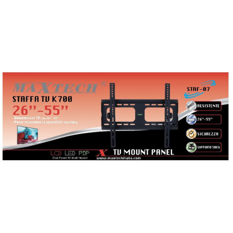 TRADE SHOP - Staffa Televisione Supporto Tv Muro 26" - 55" Appendi Fino 50kg Maxtech Staf-07 -