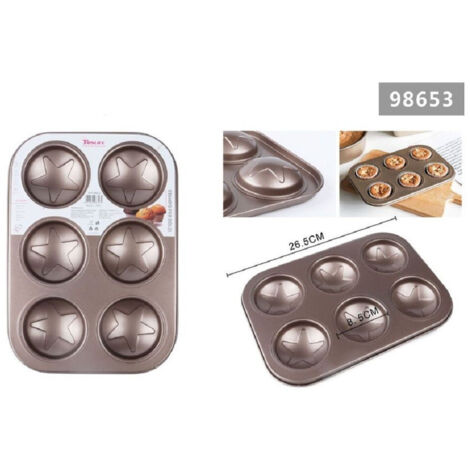 TRADE SHOP - Stampo Teglia Vassoio Antiaderente 6 Muffin Cupcake Dolci Budino A Stelle 98653 -