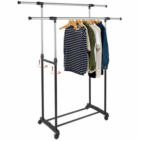 Trade Shop - Stand Appendiabiti Da Terra Doppio Con Ruote Aste Telescopiche Regolabile Abiti -