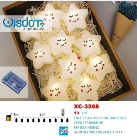 Trade Shop - STAR LICHTERKETTE 10LED BATTERIEBETRIEBENES WARMES LICHT DAUERND + BLINKEND XC-3288 -