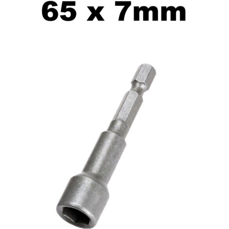 Trade-Shop Stecknuss Steckschlüssel Schraubendreher Adapter Bit Aufsatz mit Magnet für Akkuschrauber, 65mm Länge, Sechskant – 7mm Schlüsselweite