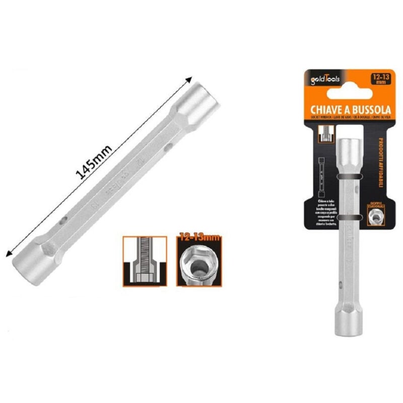 Image of Trade Shop - KEY TO BUSSOLA TUBO EXAGONALE VON 145 MM DOPPIE BOCCHE ESAGONALI 12-13 MM 97550 -