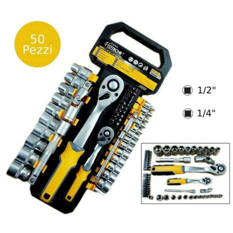 Trade Shop - STECKSCHLÜSSELSATZ MIT UMSCHALTKNARRENVERLÄNGERUNGEN 50-TEILIG 1/4" 1/2" -