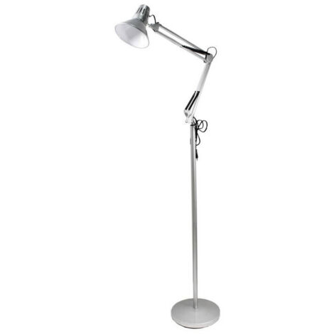 Trade Shop - Stehende Lampe einstellbares Arm Leselicht in Metall E27 D15 -      Silber