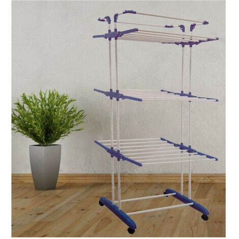Trade Shop - STENDIBIANCHERINO VERTICALE 3 RIPIANI PIEGHEVOLE MIT RUOTE FINO 40 KG -