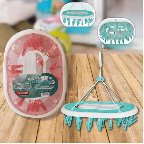TRADE SHOP - Stendino Bucato In Plastica 18 Pinze Mollette Ovale Biancheria Asciugatura 38301 -