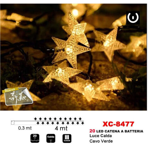 Trade Shop - STERNLICHTERKETTE 20LED BATTERIEBETRIEBEN WARMES LICHT GRÜNES KABEL DEKORATIONEN XC-8477 -