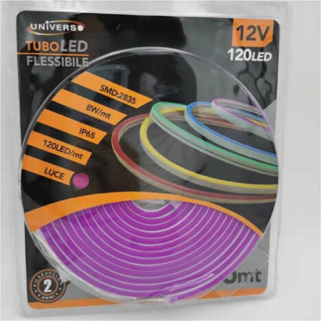 Trade Shop - Strip Led Neon Flessibile Striscia Decorativa 5 Mt Ip65 Vari Toni Di Luce U-12v -