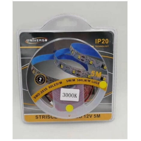 TRADE SHOP - Striscia Flessibile Strip Led Modellabile 5mt Smd 2835 Vari Toni Luce 2835-12v-s - -Bianco Caldo      -