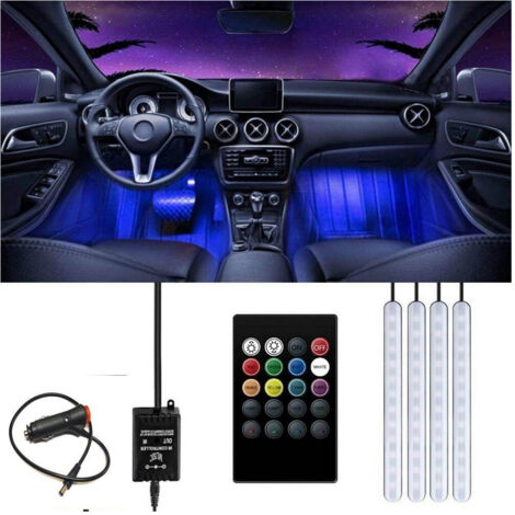 TRADE SHOP - Striscia Per Auto 48 Led Rgb 4 Barre 8 Colori Modalità Musica Con Telecomando -