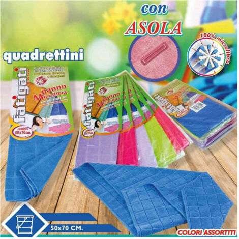 Trade Shop - Strofinaccio Panno Microfibra Quadri Con Asola Pulizia Lavaggio Pavimento 50x70 -