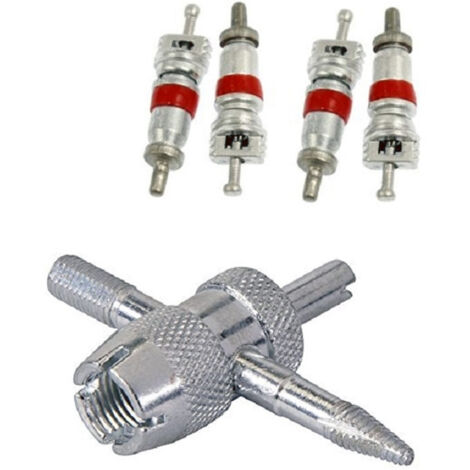 TRADE SHOP - Strumento Riparazioni Valvola + 4 Steli Per Pneumatico Acciaio Auto Moto Aghi Nucleo -