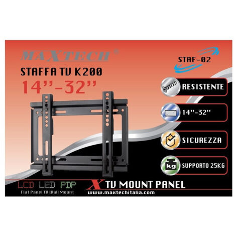 Trade Shop - Support Staff Of Muro Televisione 14"-32" Staffe Fino 25kg Maxtech Tv K200 Staf-02 -