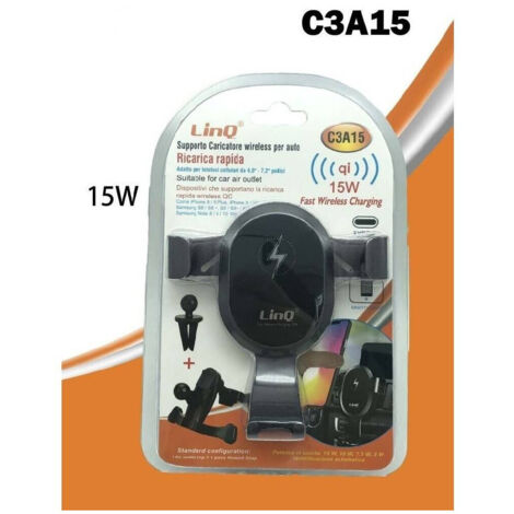 TRADE SHOP - Supporto Caricatore Auto Per Smartphone Con Ricarica Rapida Wireless Qi 15w C3a15 -