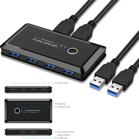 TRADE SHOP - Switch Box Usb 2.0 Hub 2 Ingressi 4 Uscite Per Condividere 2 Pc Computer Q-u100 -