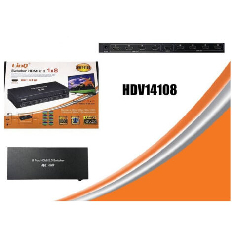 TRADE SHOP - Switch Switcher Hdmi 2.0 1x8 Porte Hdmi Uhd Supporto 4k 2k 3d Splitter Hdv14108 -