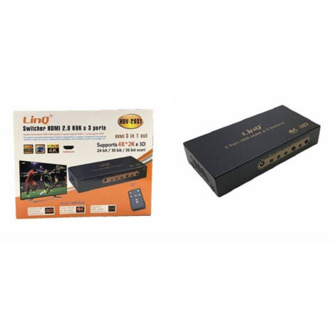 Trade Shop - Switch Switcher Hdmi 2.0 Hdr A 3 Porte Supporta 4k 2k 3d Sdoppiatore Hdv-2031 -
