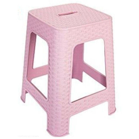 Trade Shop - Taburete De Plástico Ratán Rosa H 45,5 Cm Silla Accesorio Decoración Hogar -