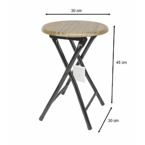 Trade Shop - Taburete Mesa Asiento Plegable Madera Oscura Metal Negro 45 X 30 Cm -