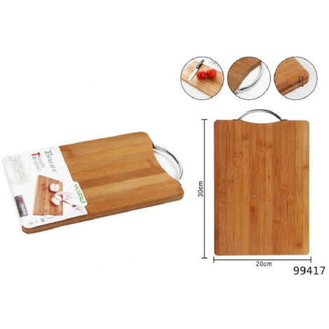 TRADE SHOP - Tagliere In Legno Manico In Acciaio Vassoio Salumi Casa Cucina 30x20x1.8cm 99417 -