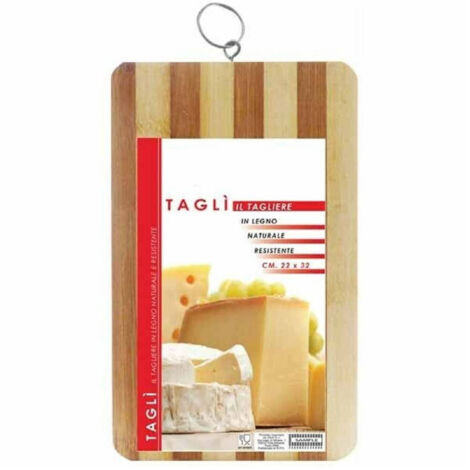 Trade Shop - Tagliere In Legno Naturale Resistente Per Alimenti Cucina Casa 22 X 32 Cm -