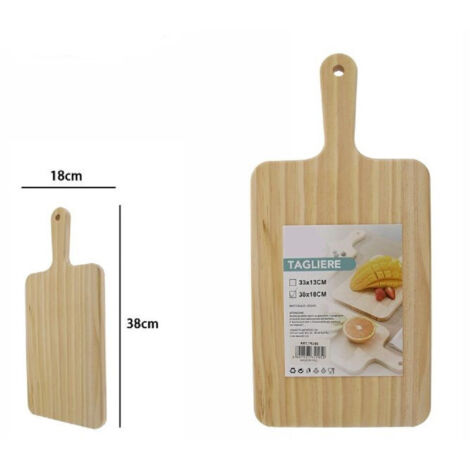 Trade Shop - TAGLIERE RETTENGOLA IN LEGNO AFFETTA PANE SALUMI CARNE MIT MANICO 38X18CM 74195 -