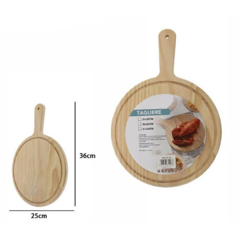 Trade Shop - TAGLINO LEGNO ROTONDO PANE SALUMI CARNE PIZZA MIT MANICO 36X25CM 74197 -