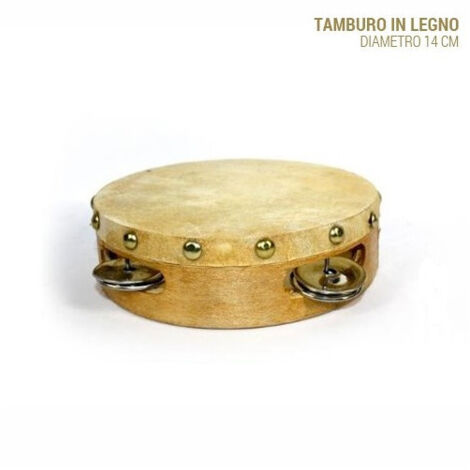 Trade Shop - TAMBURO TAMBURELLO IN LEGNO 14 CM MIT MUSIKEL STRUMENTEN -