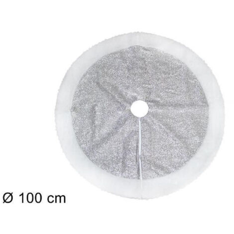 Trade Shop - TAPPEETTO SOTTOALBERO NATAGONNA COPERTURA 100CM EFFETTO GLITTER SILVER PELLICCIA -
