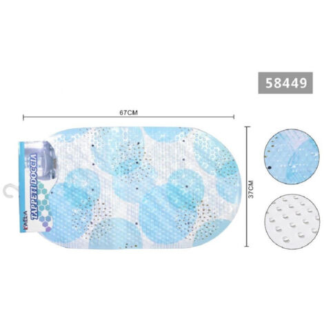 TRADE SHOP - Tappeto Antiscivolo Ovale Cerchi Azzurri Per Vasca Bagno Doccia 67 X 37 Cm 58449 -
