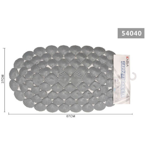 TRADE SHOP - Tappeto Antiscivolo Ovale Con Conchiglie Grigio Vasca Bagno Doccia 67x37cm 54040 -