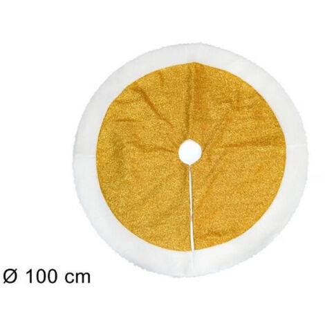 TRADE SHOP - Tappeto Sottoalbero Natale Gonna Copertura 100 Cm Effetto Glitter Oro Pelliccia -