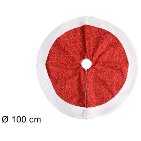 TRADE SHOP - Tappeto Sottoalbero Natale Gonna Copertura 100cm Effetto Glitter Rosso Pelliccia -