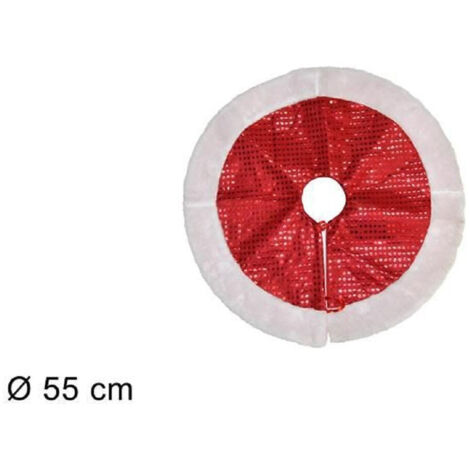 Trade Shop - Tappeto Sottoalbero Natale Gonna Copertura 55cm Rosso Pois Con Pelliccia Bianca -