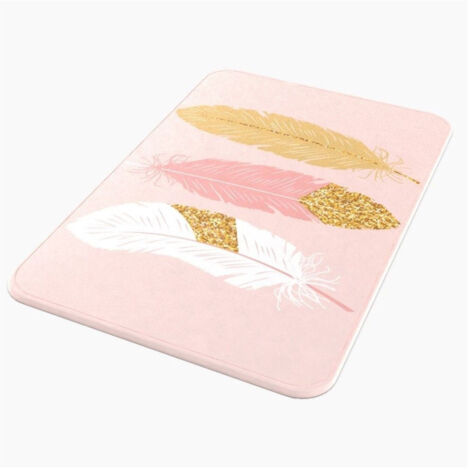Trade Shop - Tappeto Tappetino Antiscivolo Per Bagno Arredo Accessorio Rosa Con Piume 69791 -