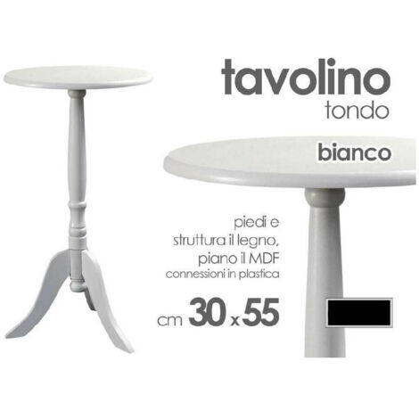 TRADE SHOP - Tavolo Tavolino Tondo Bianco In Legno 30x55 Cm Salotto Giardino Arredamento Casa -