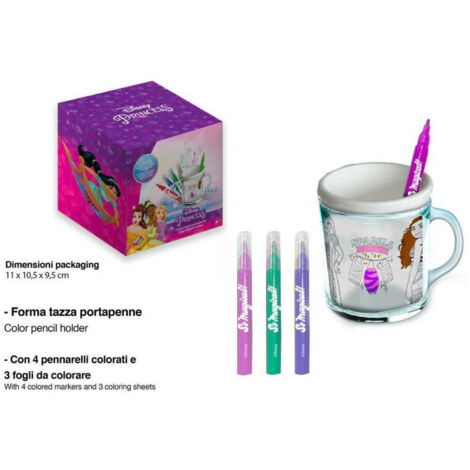 Trade Shop - Tazza Portapenne Da Colorare Principesse Disney Bicchiere Porta Pennarelli -