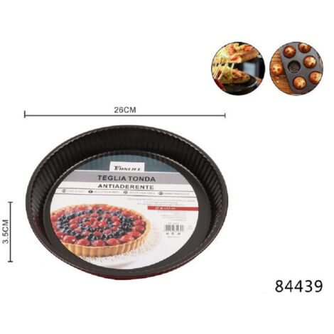 Trade Shop - Teglia Stampo Tortiera Per Dolce Torta Antiaderente Rotondo 26 X 3.5 Cm 84439 -