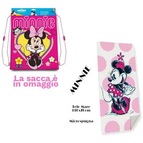 Trade Shop - Telo Mare In Cotone Minnie Mouse + Sacca In Omaggio Asciugamano Per Mare Piscina -