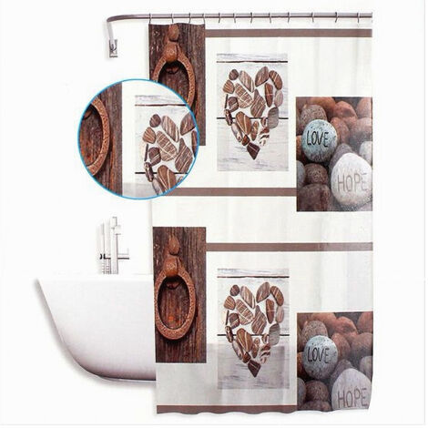 Trade Shop - Tenda Doccia Antimuffa Impermeabil 180x180cm Con Anelli Bagno Cuori Pietre 59531 -