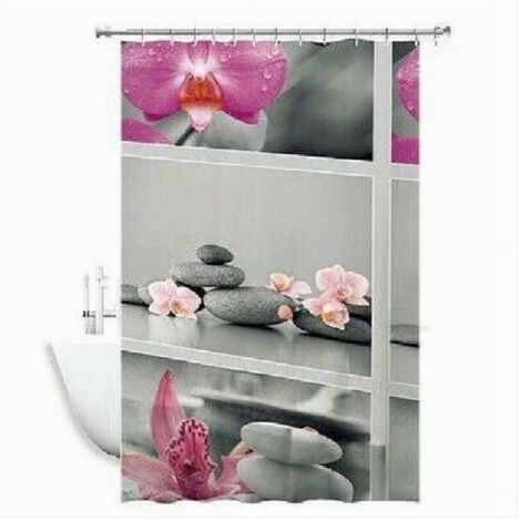 Trade Shop - Tenda Doccia Antimuffa Impermeabile 180x180cm Con Anelli Bagno Fiori Sassi 59532 -