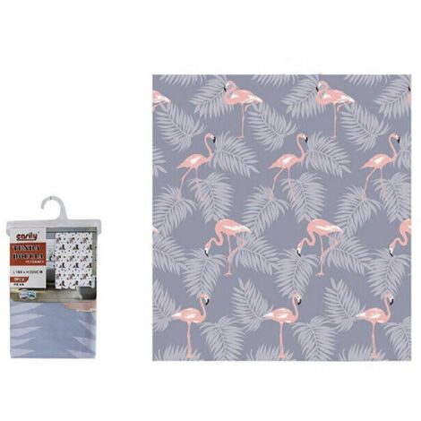 TRADE SHOP - Tenda Doccia Impermeabile Tessuto Pvc 12 Ganci In Plastica Fenicotteri 180x200cm -