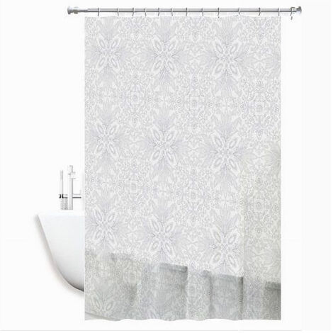 Trade Shop - Tenda Doccia Vasca Bianca Impermeabile Pvc 180 X 200cm Decorata Con Foglie 69513 -