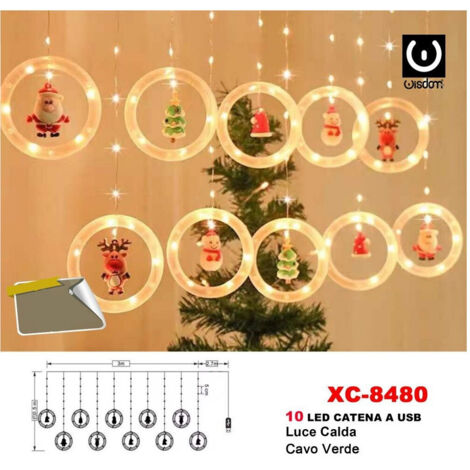 Trade Shop - Tenda Luminosa Natalizia 100 Led Catena A Usb Luce Calda Cavo Verde Xc-8480 -