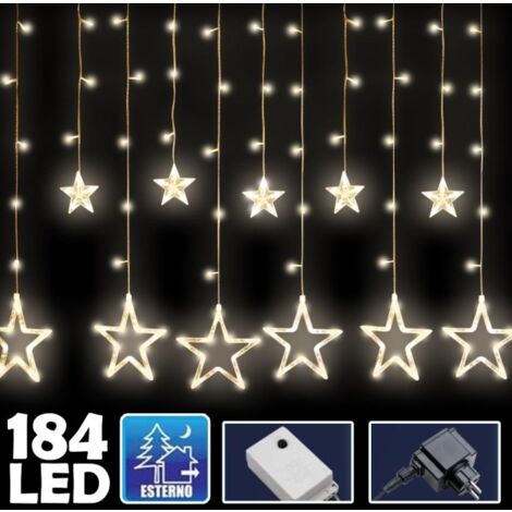 Trade Shop - Tenda Luminosa Natalizia 140led Con Stelle Bianco Caldo 2mt Esterno Prolungabile