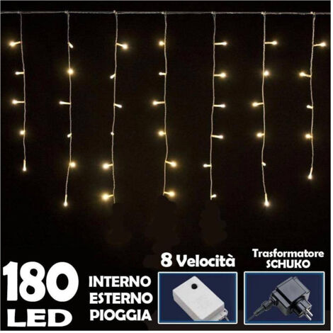 TRADE SHOP - Tenda Luminosa Natalizia 180 Led Luce Bianco Caldo 3 Metri Per Esterno -
