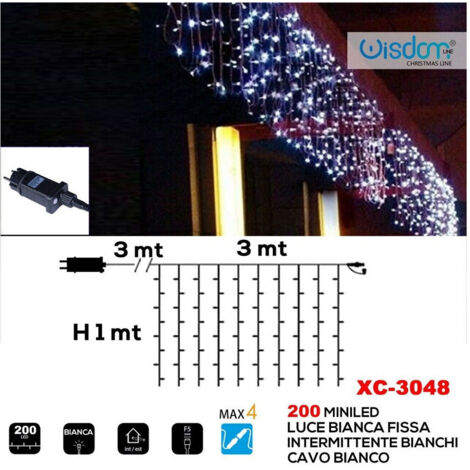 Trade Shop - Tenda Luminosa Natalizia 200led Luce Bianca Fissa + Bianca Intermittente Xc-3048 -